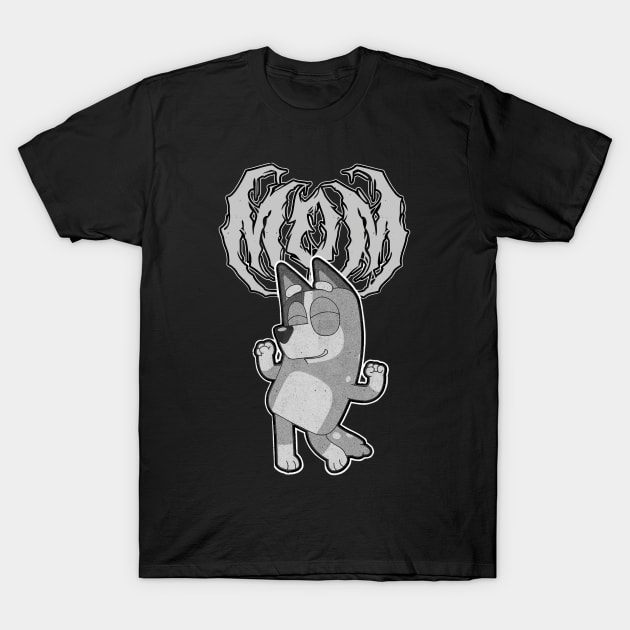 Bluey Mum Metal Dance Grey T-Shirt by gaskengambare